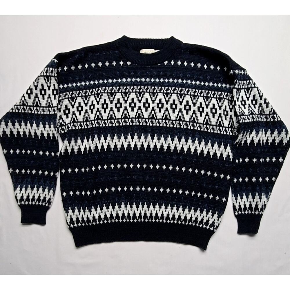 Vintage Nordic Pattern Blue White Sweater The Men's Store Mens XL 90s